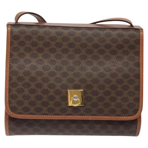 CELINE Macadam Canvas Shoulder Bag Pvc Leather Brown Gold - Picture 3 of 13